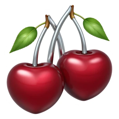A pair of cherries emoji made of liquid silver chrome, smooth rounded shapes, glossy metallic surface, subtle sensual vibe, luxury sexy aesthetic, iOS emoji style, centered, clean white background sticker