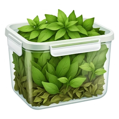 small plastic container with green dried herbal leaves which are clumped together sticker