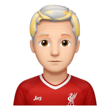 A young man with grey hair with a Liverpool jersey on sticker