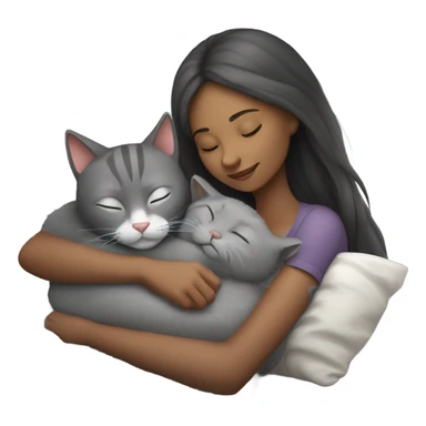 sleeping girl and grey cat sticker