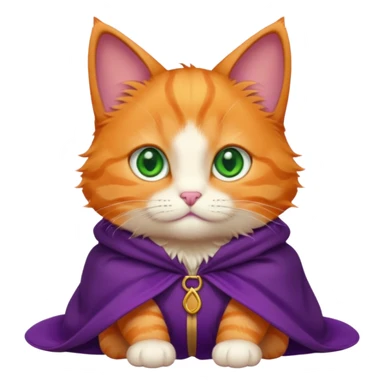 baby orange cat green eyes, in purple cloak sticker