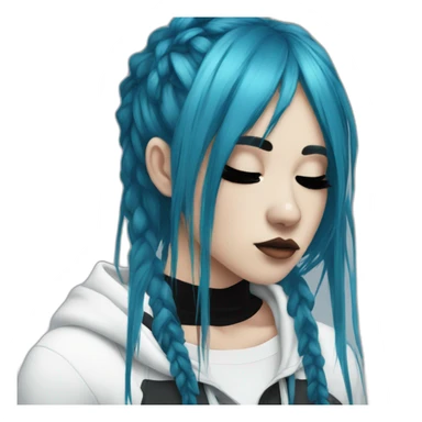 Side profile sad emo girl, black makeup, long choppy blue hair side bangs sticker