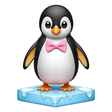 penguin, pink bow tie, standing on small ice melting block sticker