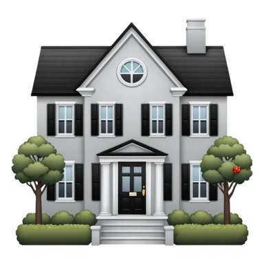 light gray colonial house with black shutters and black front door sticker