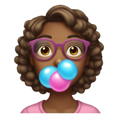 brown skin girl with glasses blowing bubble gum sticker