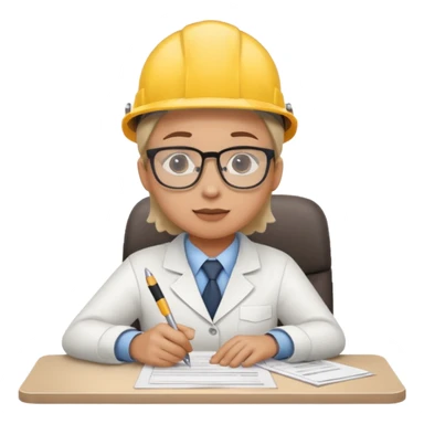 The occupational safety specialist is sitting at the paperwork sticker