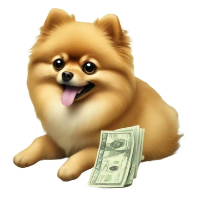 Pomeranian with cash sticker