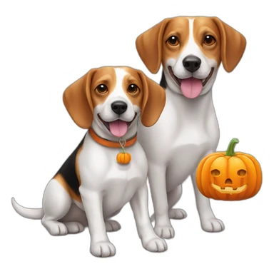 happy old beagle and jack russell dog with pumpkin sticker