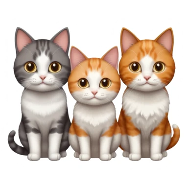 3 different coloured tiny short haired cats, including a dark grey and white cat, and a dark brown tabby and white and a ginger and white sticker