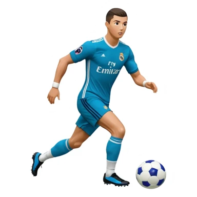 Ronaldo dribbling with a touch into a football While wearing a 2018 real madrid Retro blue kit  sticker