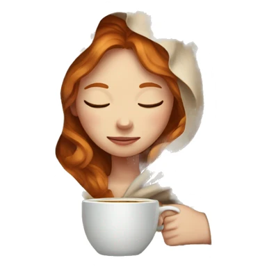 girl with Ginger hair inside a blanket sipping coffee eyes closed sticker