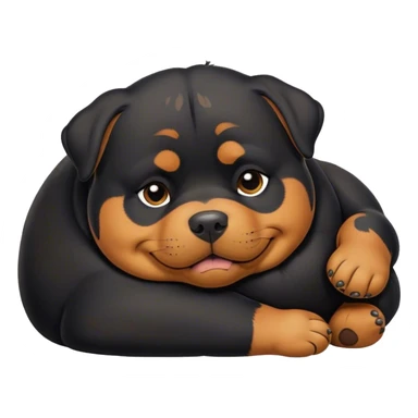 Cinematic Chubby Sleeping Rottweiler Portrait Emoji, Chubby and serene, with a robust, adorable build and a soft, plush black coat with tan markings, eyes gently closed in peaceful slumber, Simplified yet irresistibly endearing features, highly detailed, glowing with a gentle, dreamy glow, high shine, relaxed and content, stylized with a touch of whimsy, bright and heartwarming, soft glowing outline, capturing the essence of a blissfully sleepy guardian, so comically serene it feels like it could roll out of the screen and snore with adorable charm! sticker