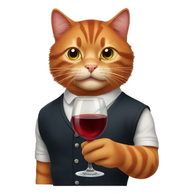 A red-haired cat with a cigarette in his mouth and a glass of wine in his hands sticker
