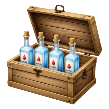Wooden box with vodka bottles sticker