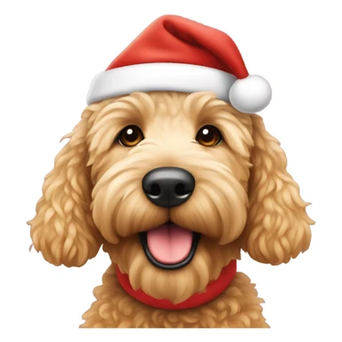 Golden doodle wearing a Santa hat sticker