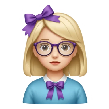 little girl with ribbon hairclip, wearing glasses sticker