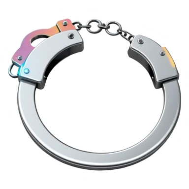 Minimalistic metallic handcuffs emoji, black and white, reflective metal, simple flat vector design, futuristic minimal style sticker