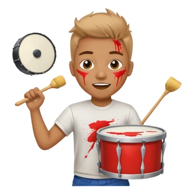 A loud fan, simple tee shirt with paint on his cheeks with a marching drum, beating it with enthusiasm sticker