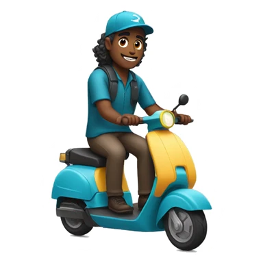 delivery man with long wavy hair on e-scooter sticker