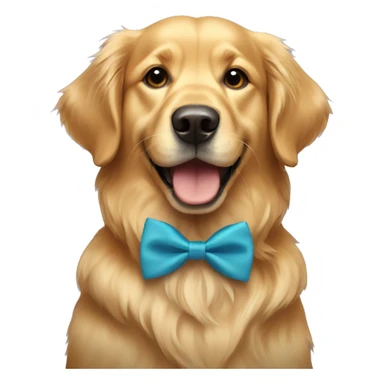 A golden retriever happy with a bow tie sticker