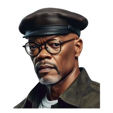 bald samuel l jackson serious wearing shirt and beret sticker