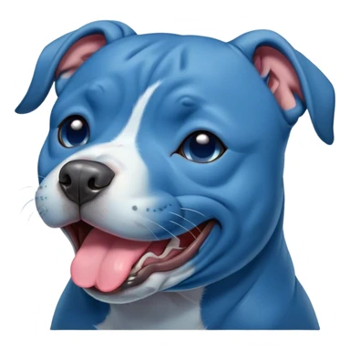 Cinematic Cute Yawning Blue Staffordshire Bull Terrier Portrait Emoji, Head tilted slightly with a dramatic, wide-open yawn, showcasing a smooth blue Fur with a refined texture, floppy ears slightly drooping, round dark eyes barely open in drowsy contentment, Simplified yet irresistibly adorable features, highly detailed, glowing with a soft, cozy glow, high shine, relaxed yet expressive, stylized with a touch of whimsy, bright and endearing, soft glowing outline, capturing the essence of a sleepy yet affectionate guardian, so drowsy it feels like it could stretch right out of the screen and curl up for a nap! sticker