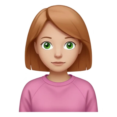  Una donna con una felpa semplice rosa, senza cappuccio. i capelli sono lunghi fino alle spalle marroni chiaro,gli occhi sono verdi e la bocca è contenta ma non sorride sticker