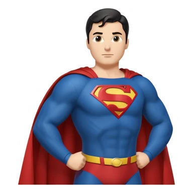 Make a Superman emoji with hands on hips, cape blowing, and the Superman "S" on the front sticker