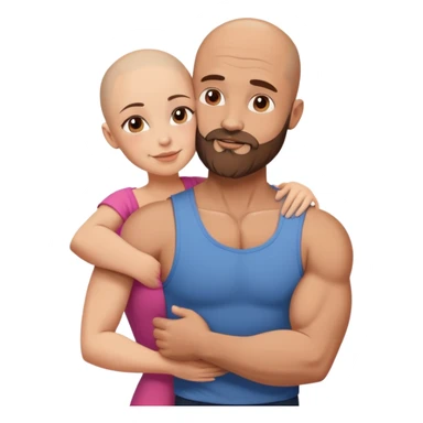 Muscular Bald man with a beard hugging his young beautiful brunette wife sticker