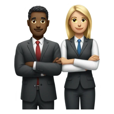 two buisness man and a buissness women arms folded happy sticker