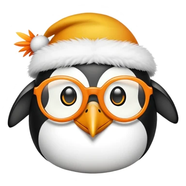 penguin with a yellow hat and a orange glasses sticker