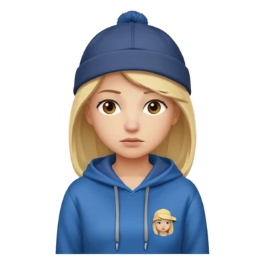 Blonde female tech developer manager going back to work after christmas holidays, looking tired and wearing a hoodie and cap sticker