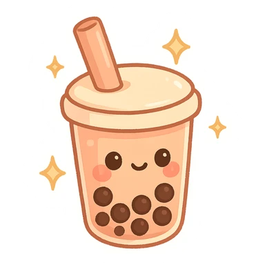 chibi sticker-style bubble tea with sparkles, cute and exaggerated sticker