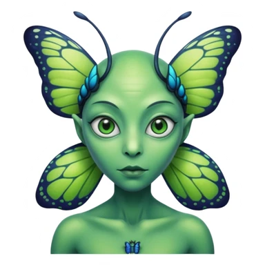 an alien with a butterfly on shoulder sticker