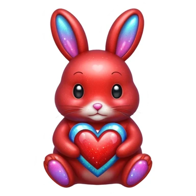 red glitter bunny with heart sticker