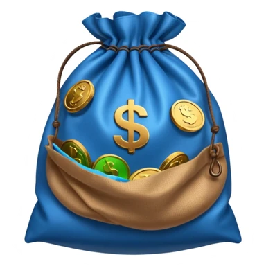 blue coins inside an opened brown money bag  sticker