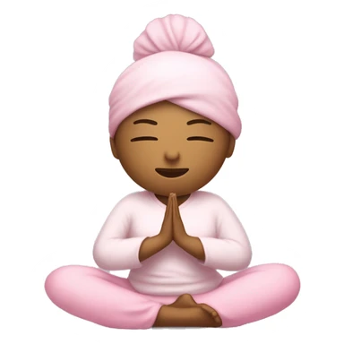 Chica haciendo yoga, con tés blanca y ropa rosa pastel y audífonos, en posición de meditación  sticker