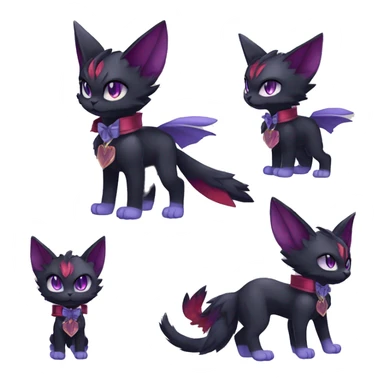 cool cartoon anthro edgy distinguished ethereal elegant beautiful fantasy black purple red ethereal fantasy nargacuga-Noivern-cat-Fakemon collar harness bow tie full body sticker