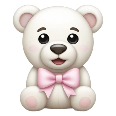 White teddy bear with light pink bow on the ear sticker