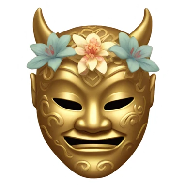 Golden feminine oni mask with floral pattern on it  sticker