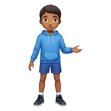 Indian boy with freckles. he has a black sweatshirt and blue shorts. He is in 8th grade. He plays a video game called pico park. sticker