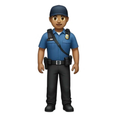 private security with blue shirt, black pants and black cap, without vest sticker