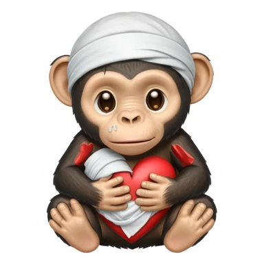 cartoon chimpanzee crying, using bandaids to fix a broken heart sticker