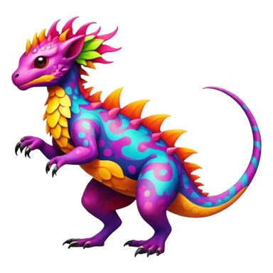 a vibrant colorful edgy vernid-fionbri-creature with splash patterns full body sticker
