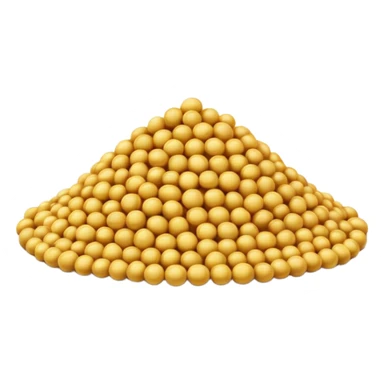 small loosely scattered mound of round mustard seeds in warm golden-yellow tones, each seed smooth tiny spherical with matte finish, varying slightly in shade, organic natural pile, no bowl spoon or extras, soft lighting, subtle shadows, emoji scale sticker