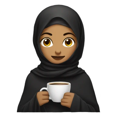 Indian woman with long black hijab with blanket with a cup of cofee sticker