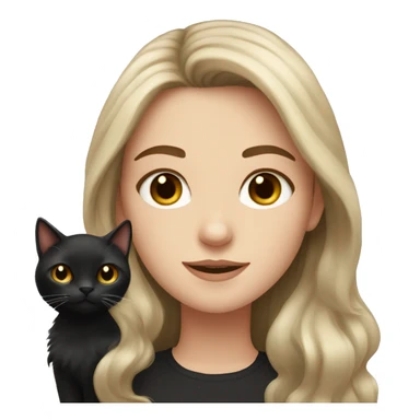 white girl with long brown hair and fluffy black cat sticker