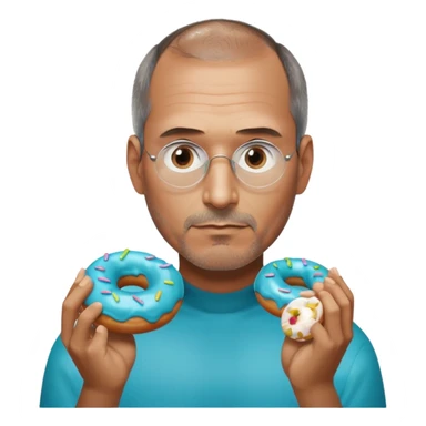 Steve jobs is eating a fully glass colored doughnut. the Doughnut is colored cyan and steve jobs is holding it by his hands, going to eat sticker