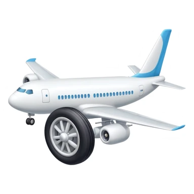 Isometric view of airplane landing gear in emoji style — one inflated, puffy wheel with a strut, soft 3D look, rounded shapes, clean and cartoon-like sticker
