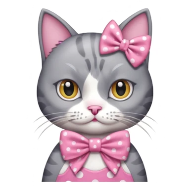 Evil Gray and white evil cat with a pink polka dot dress and with a pink polka dot bow sticker